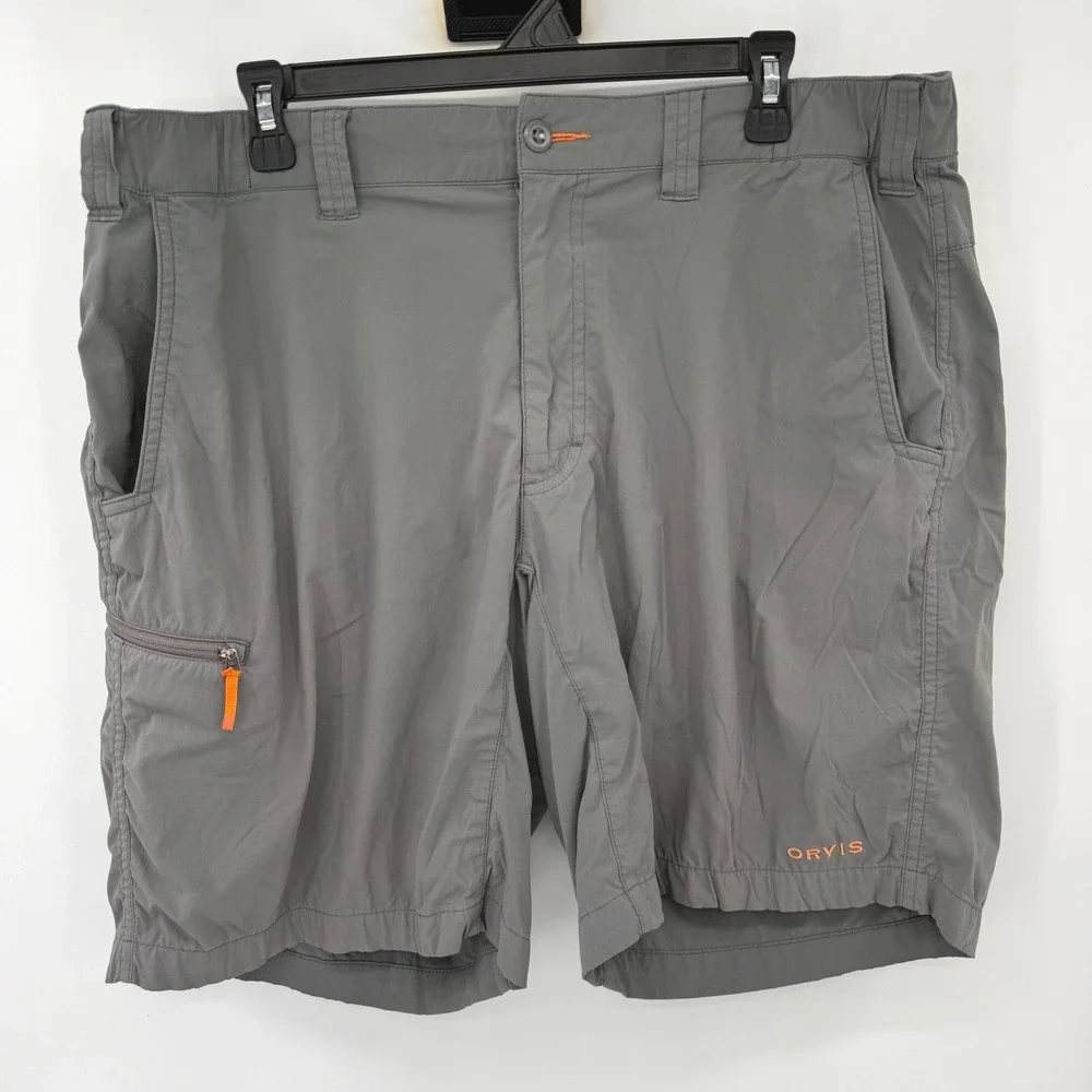 Orvis Shorts Mens Large Gray Tech Cargo 296764 Stretch Hiking Fishing Outdoor